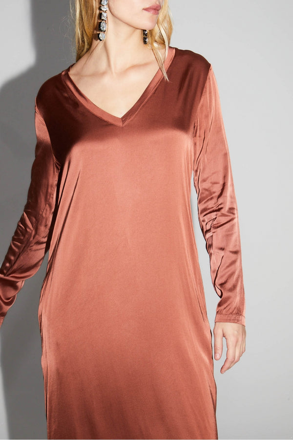 Vestido Largo Satén Viscosa Coñac