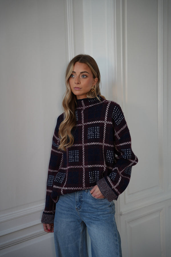 Sweter w kratę - Nala Granatowy