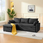 Louison - 3-Seater Convertible Sofa with Chaise Longue - Anthracite Grey Fabric
