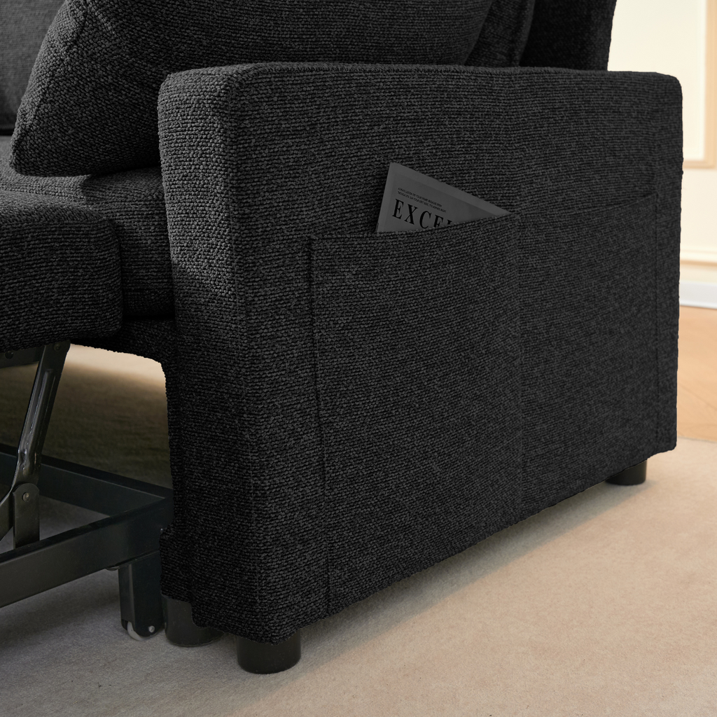 Louison - 3-Seater Convertible Sofa with Chaise Longue - Anthracite Grey Fabric