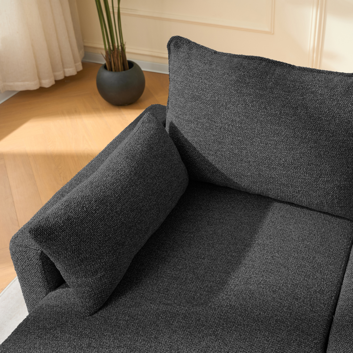 Louison - 3-Seater Convertible Sofa with Chaise Longue - Anthracite Grey Fabric