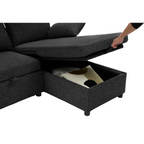 Louison - 3-Seater Convertible Sofa with Chaise Longue - Anthracite Grey Fabric