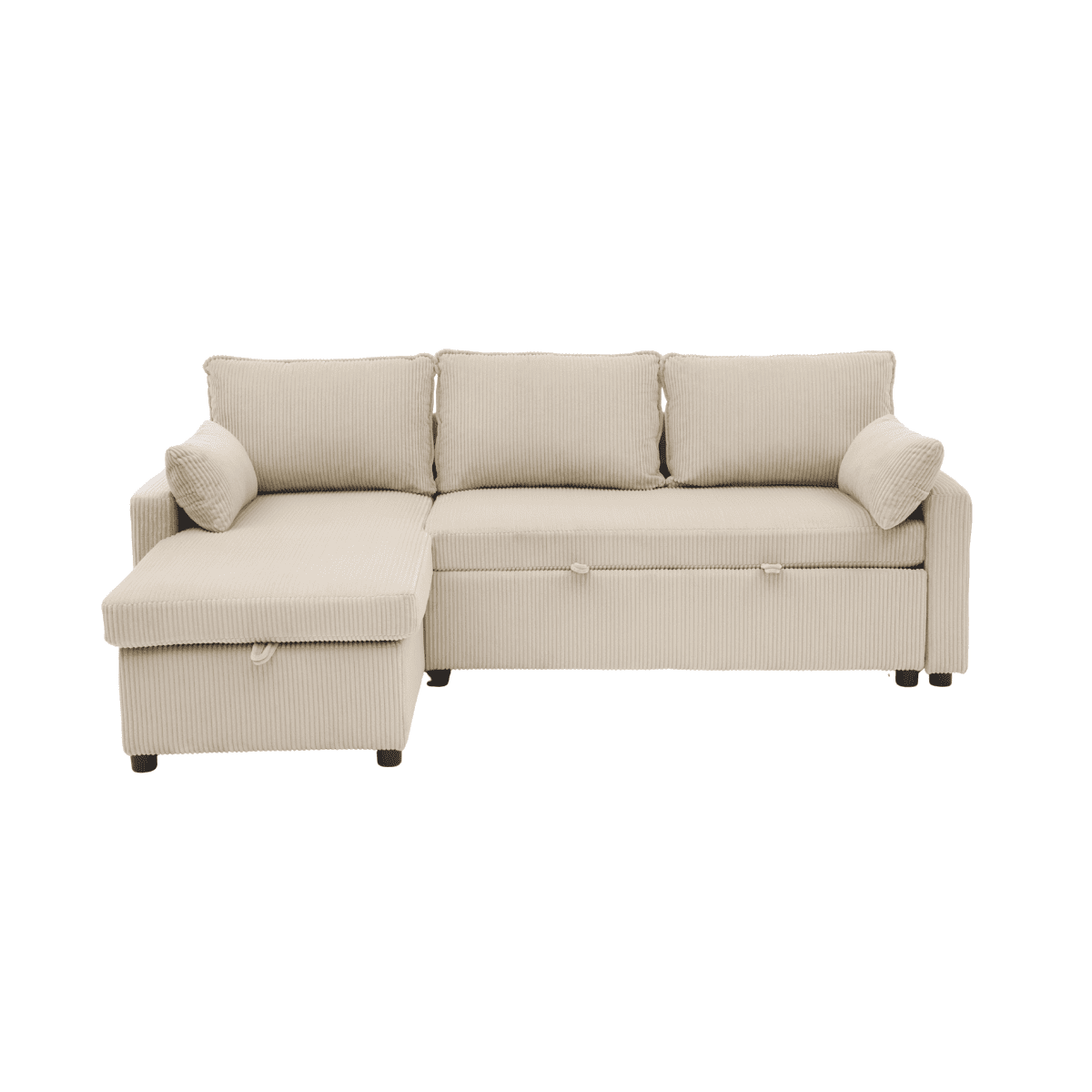 Louison - 3-Seater Convertible Sofa with Chaise Longue - Beige Corduroy