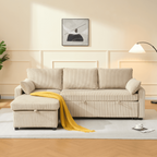 Louison - 3-Seater Convertible Sofa with Chaise Longue - Beige Corduroy