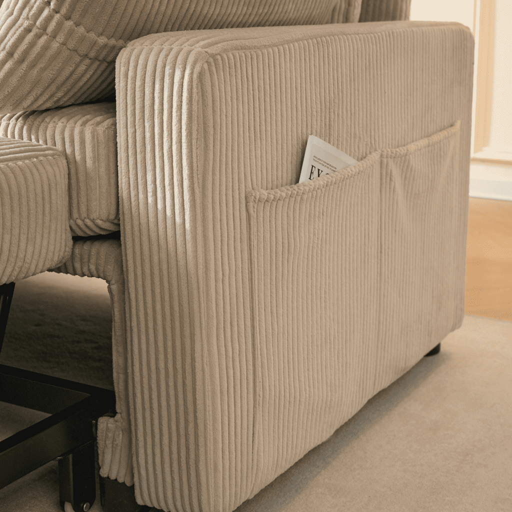 Louison - 3-Seater Convertible Sofa with Chaise Longue - Beige Corduroy