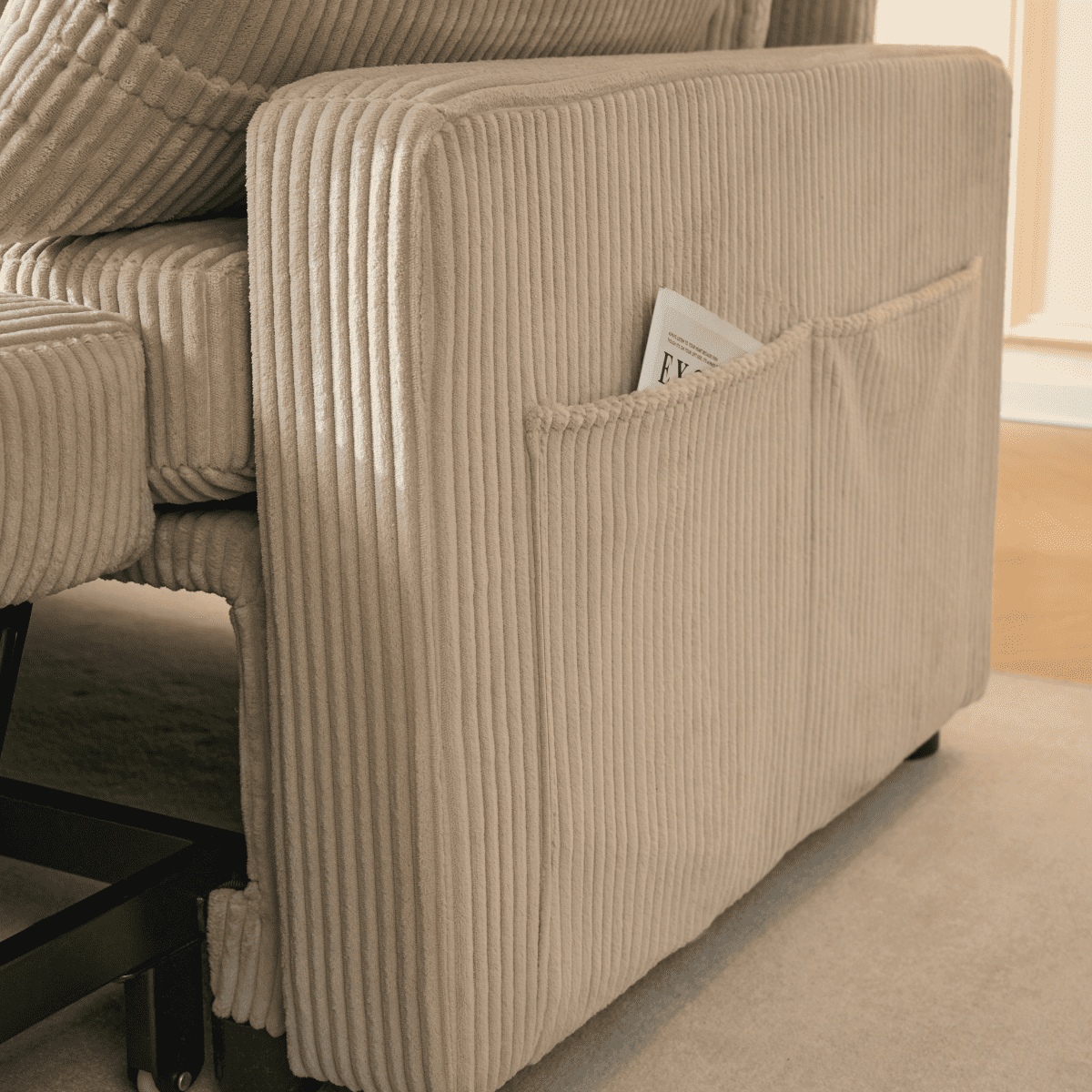 Louison - 3-Seater Convertible Sofa with Chaise Longue - Beige Corduroy