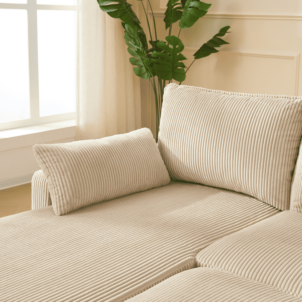 Louison - 3-Seater Convertible Sofa with Chaise Longue - Beige Corduroy