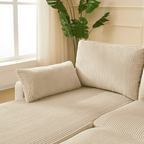 Louison - 3-Seater Convertible Sofa with Chaise Longue - Beige Corduroy