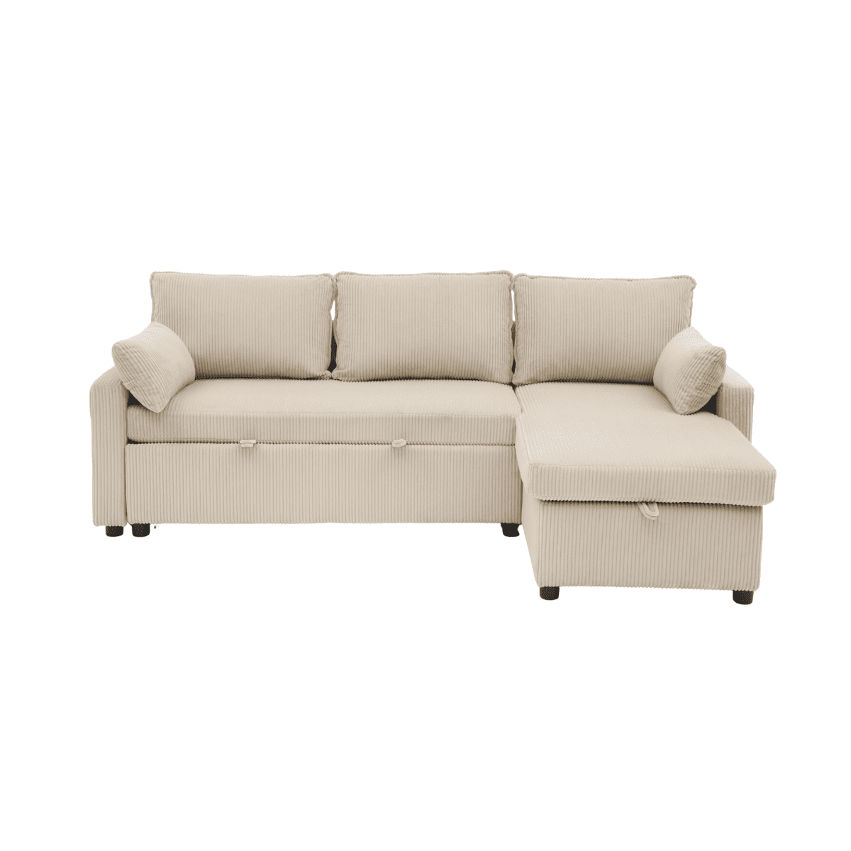 Louison - 3-Seater Convertible Sofa with Chaise Longue - Beige Corduroy