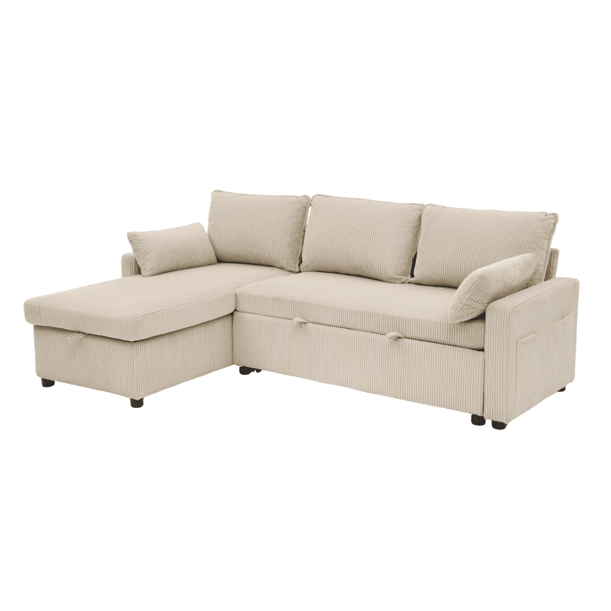 Louison - 3-Seater Convertible Sofa with Chaise Longue - Beige Corduroy