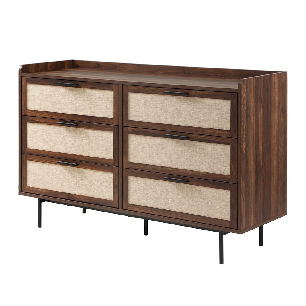 Jetson - Commode 6 Tiroirs - Tissu & Noyer