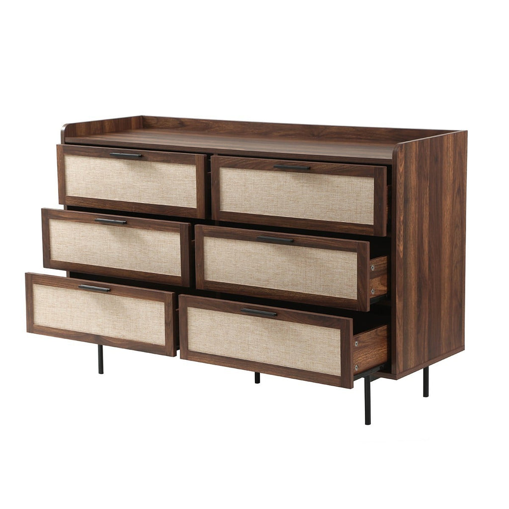Jetson - Commode 6 Tiroirs - Tissu & Noyer