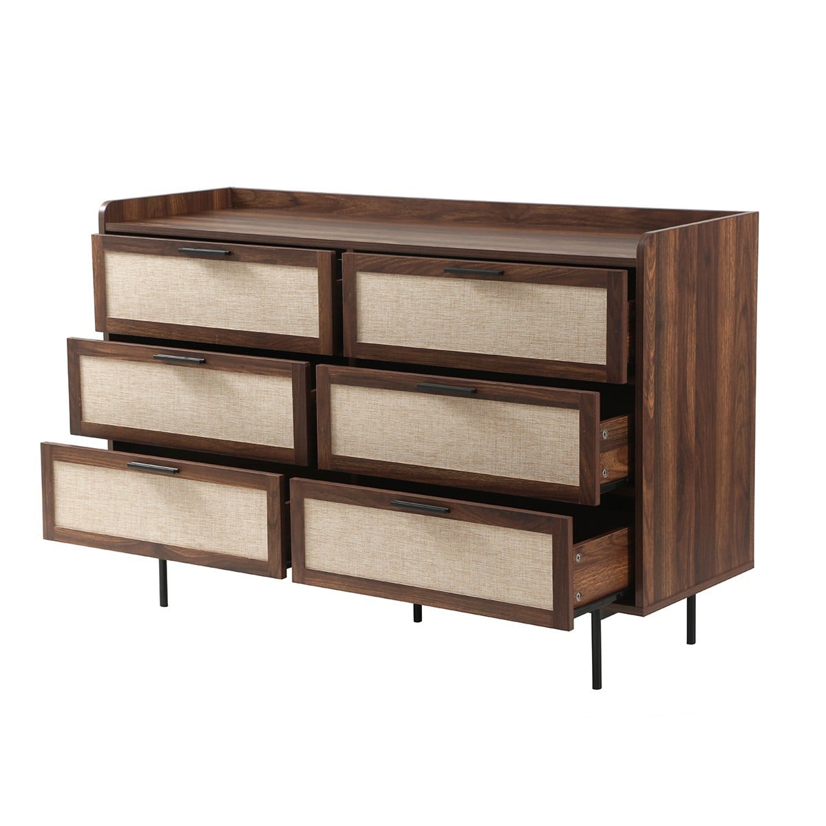 Jetson - Commode 6 Tiroirs - Tissu & Noyer