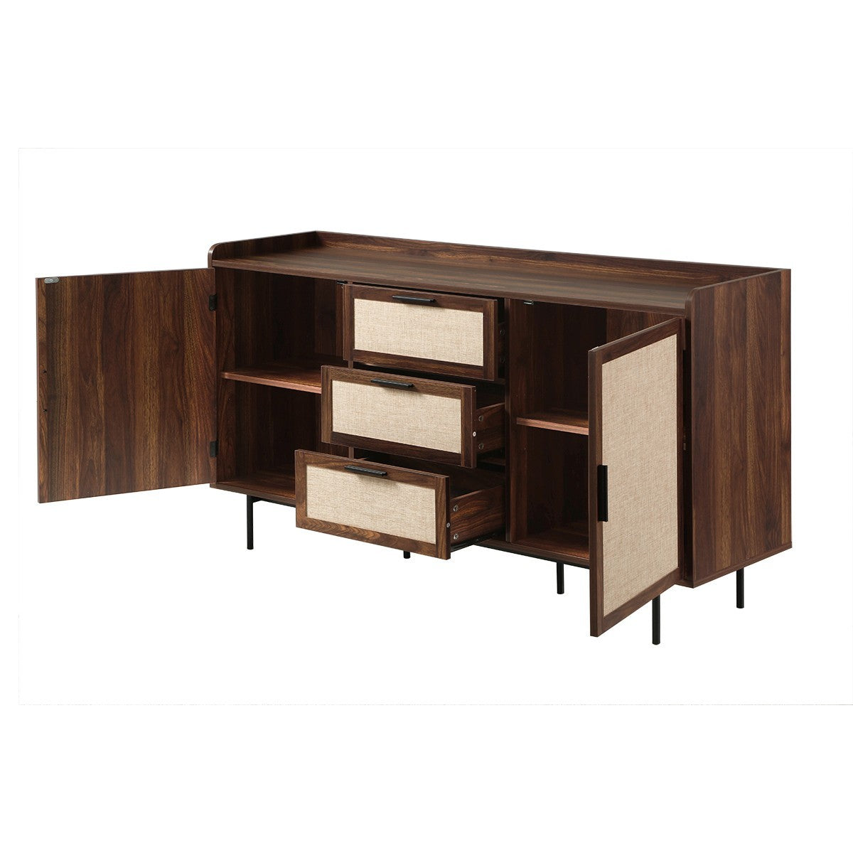 Jetson - Buffet 3 Tiroirs / 2 Portes - Tissu & Noyer