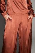 Charlie Satin Viscose Cognac Trousers Made In Italy