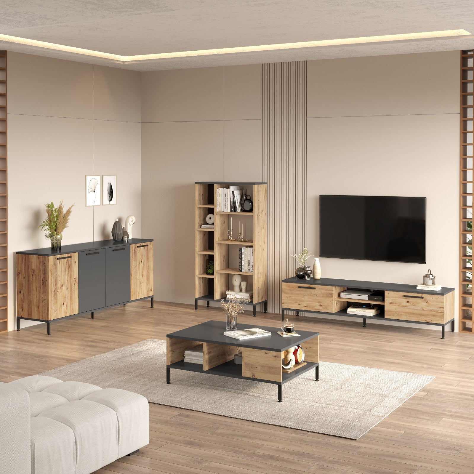 Ensembles De Meubles De Salon Rl6-Aa - Pin Atlantique / Anthracite