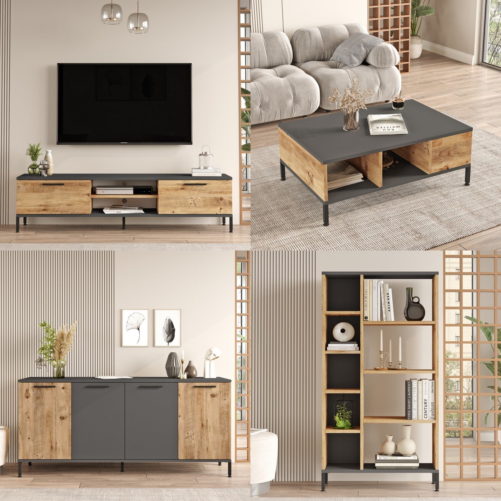 Ensembles De Meubles De Salon Rl6-Aa - Pin Atlantique / Anthracite