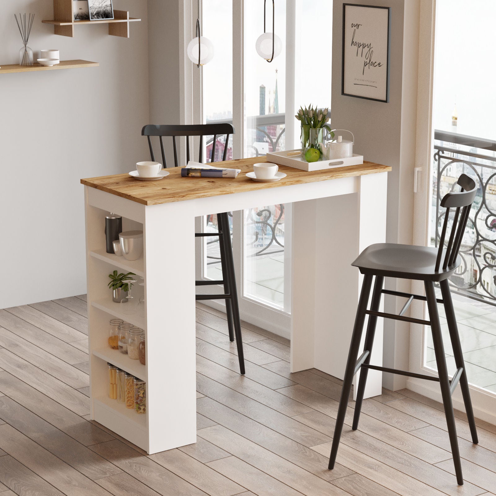 Tables De Bar St1-Aw - Pin Atlantique / Blanc