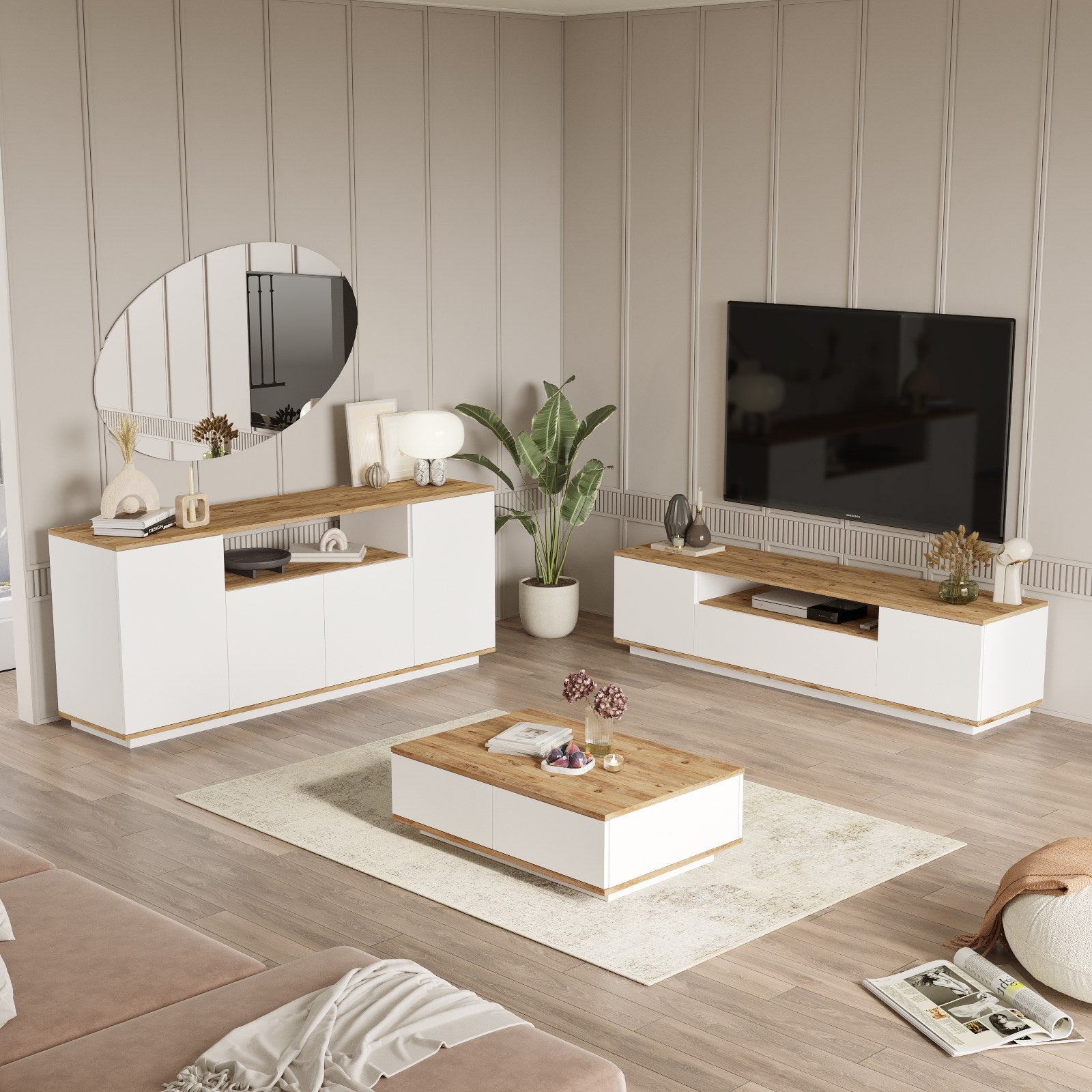 Ensembles De Meubles De Salon Fr18-Aw - Pin Atlantique / Blanc