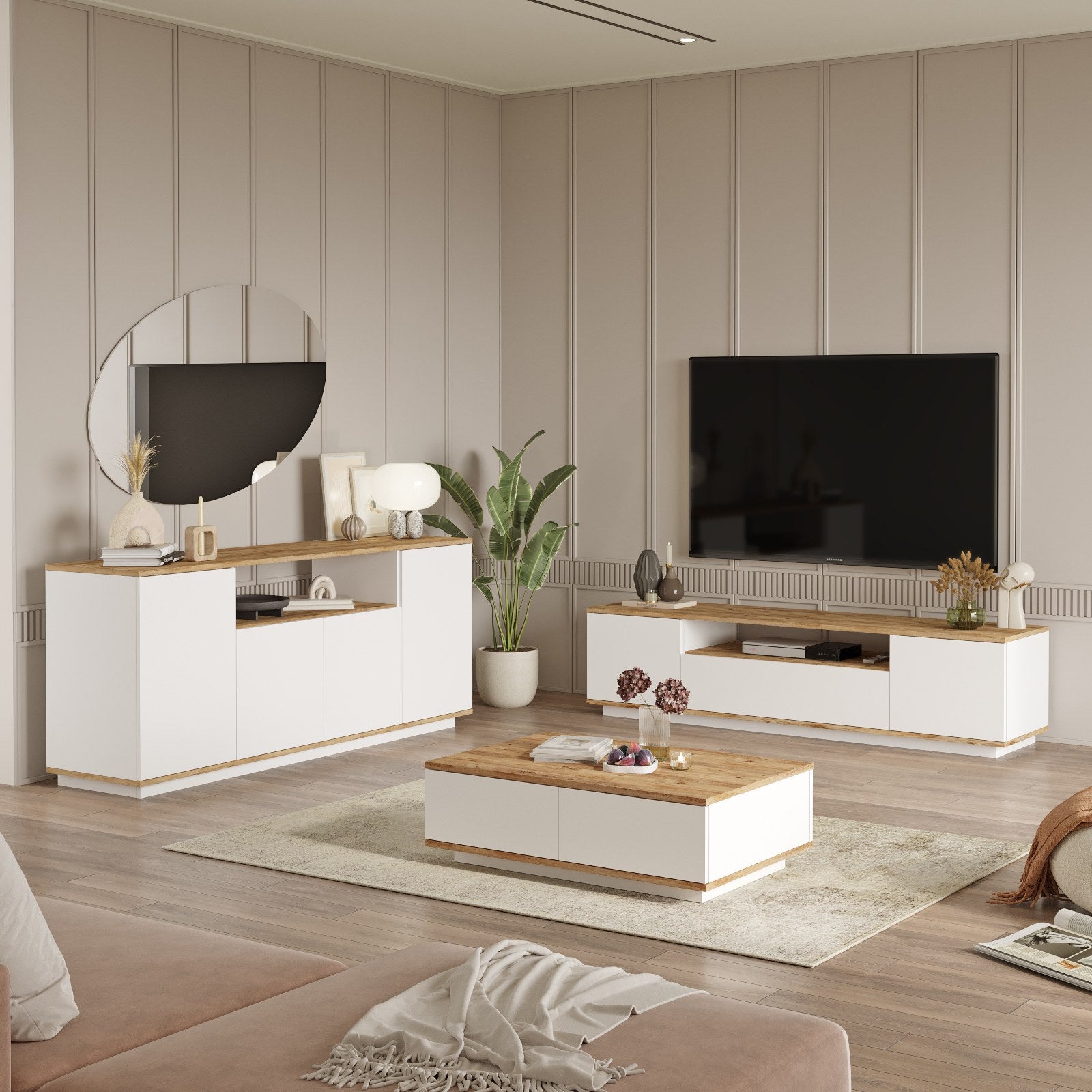 Ensembles De Meubles De Salon Fr18-Aw - Pin Atlantique / Blanc