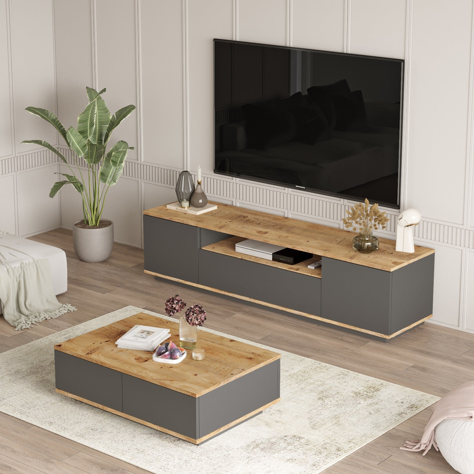 Ensembles De Meubles De Salon Fr17-Aa - Pin Atlantique / Anthracite