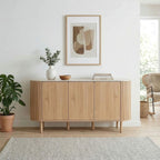 Helios - Buffet 3 Portes Avec Plateau Effet Travertin - Bois Clair Et Travertin