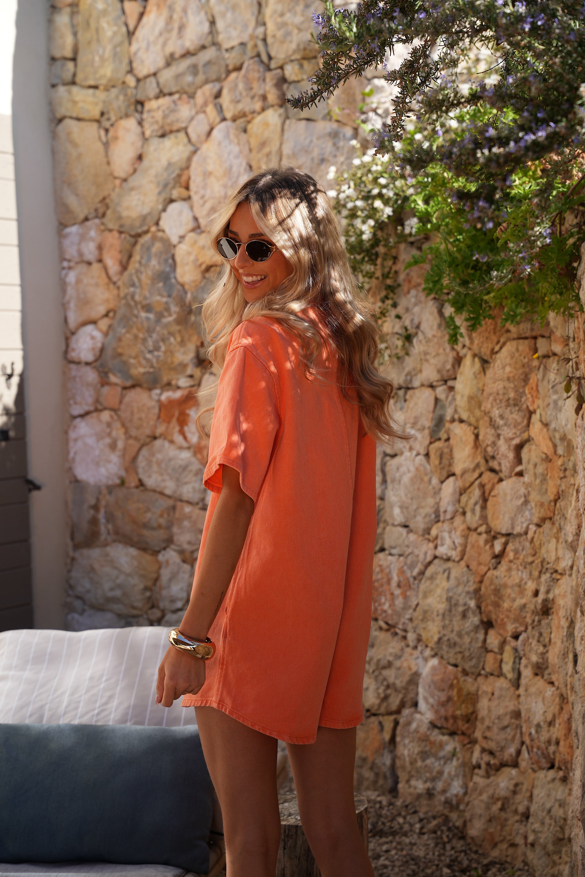 Justine Denim Playsuit - Orange