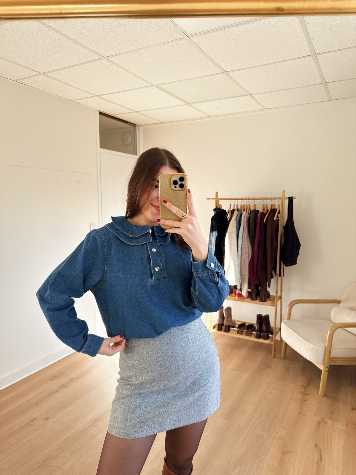 Lou grey wool-effect skirt