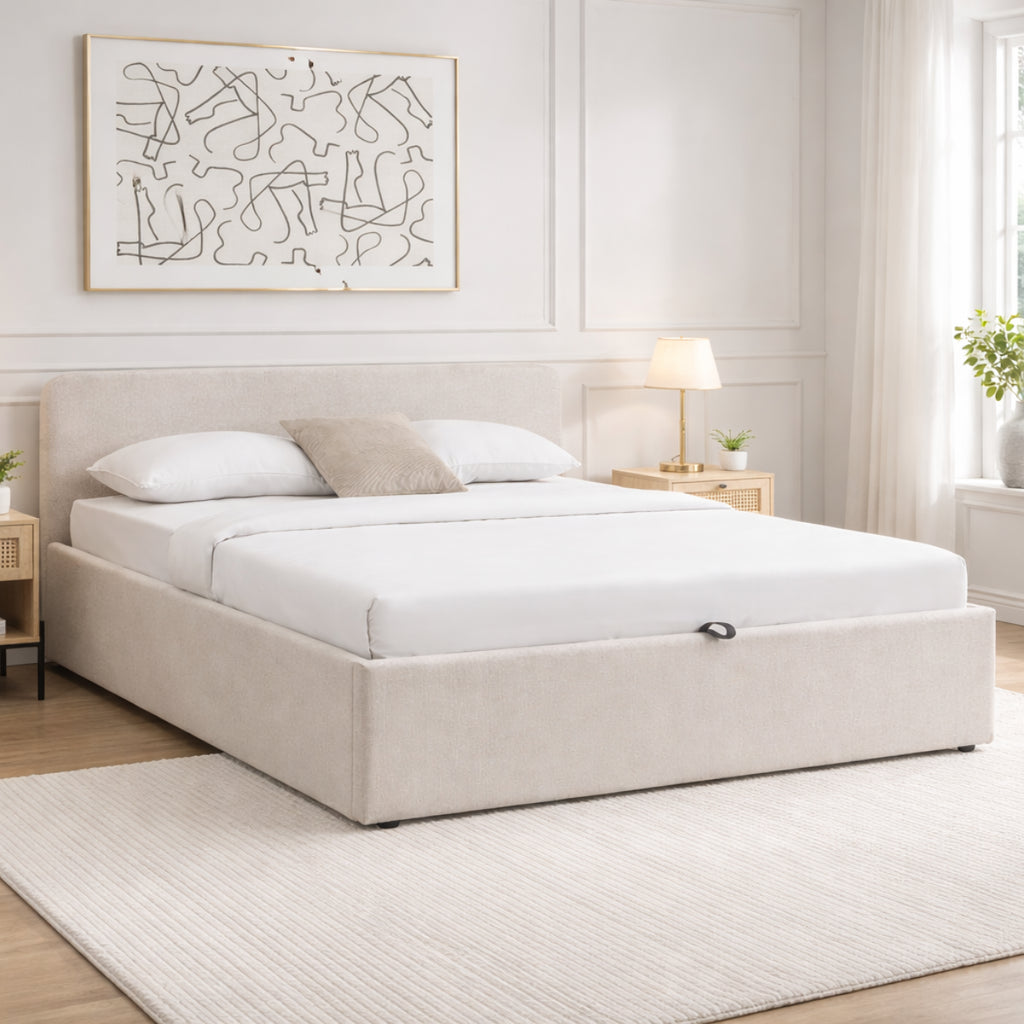 Lior - Lit Coffre - Tissu - Beige