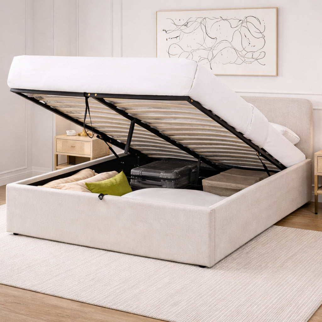 Lior - Lit Coffre - Tissu - Beige