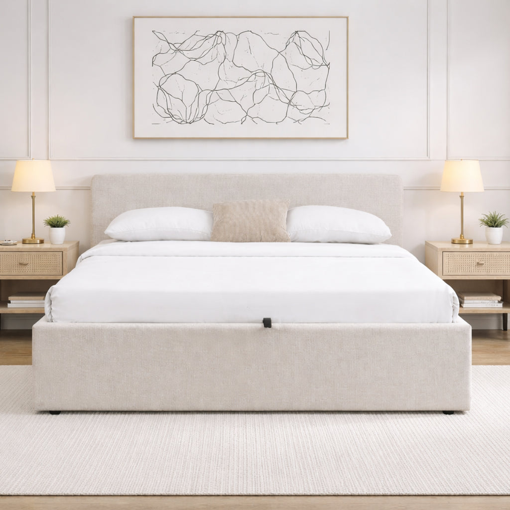 Lior - Lit Coffre - Tissu - Beige