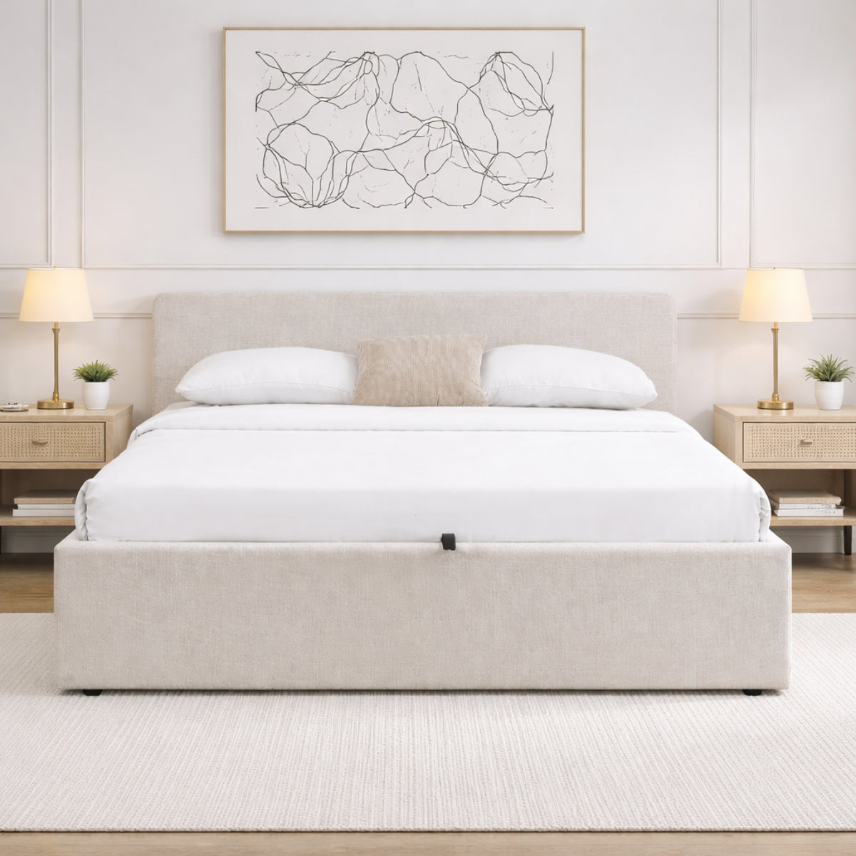 Lior - Lit Coffre - Tissu - Beige