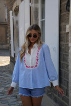 Valeria Embroidered Shirt - Blue