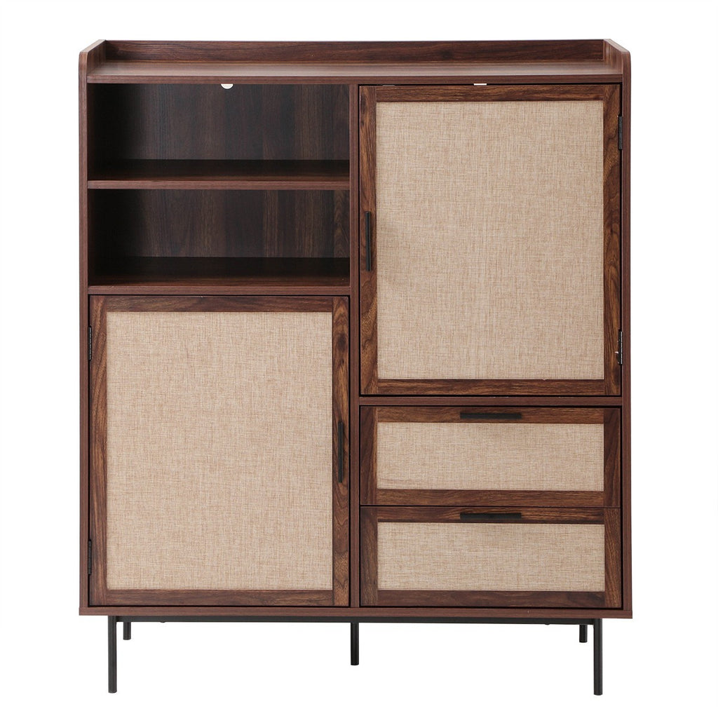 Jetson - Buffet Haut 2 Tiroirs / 2 Portes - Tissu & Noyer
