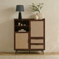 Jetson - Buffet Haut 2 Tiroirs / 2 Portes - Tissu & Noyer