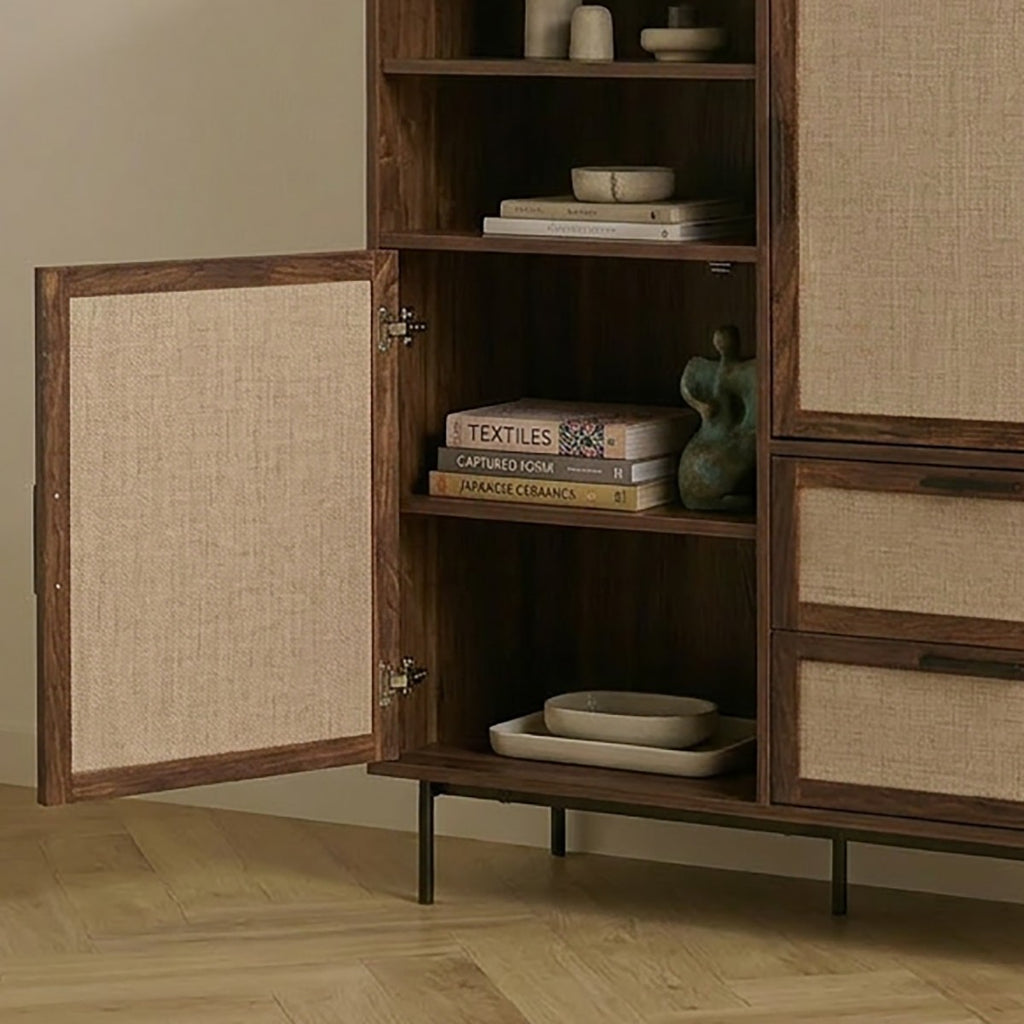 Jetson - Buffet Haut 2 Tiroirs / 2 Portes - Tissu & Noyer