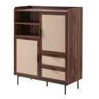 Jetson - Buffet Haut 2 Tiroirs / 2 Portes - Tissu & Noyer