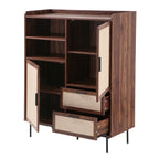 Jetson - Buffet Haut 2 Tiroirs / 2 Portes - Tissu & Noyer