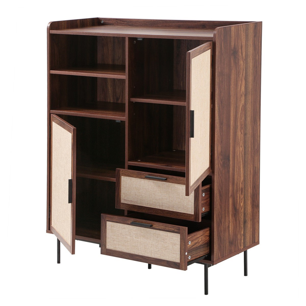 Jetson - Buffet Haut 2 Tiroirs / 2 Portes - Tissu & Noyer