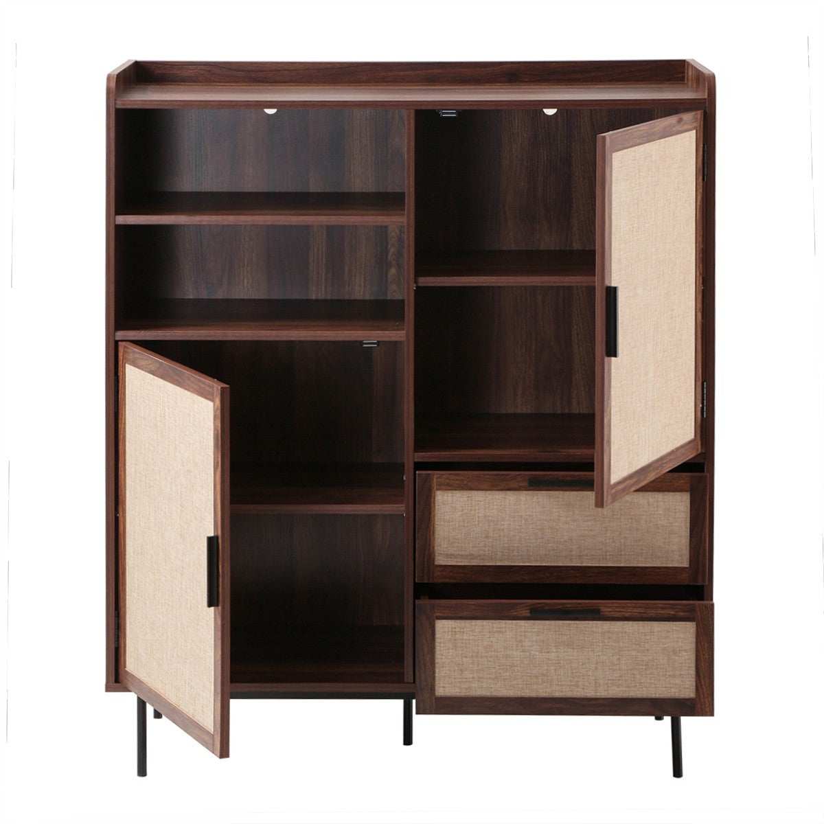 Jetson - Buffet Haut 2 Tiroirs / 2 Portes - Tissu & Noyer