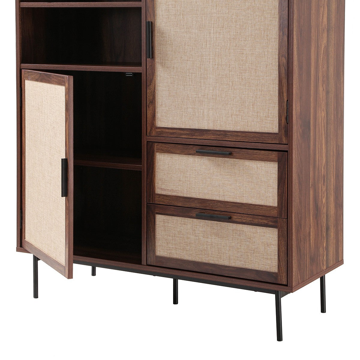 Jetson - Buffet Haut 2 Tiroirs / 2 Portes - Tissu & Noyer