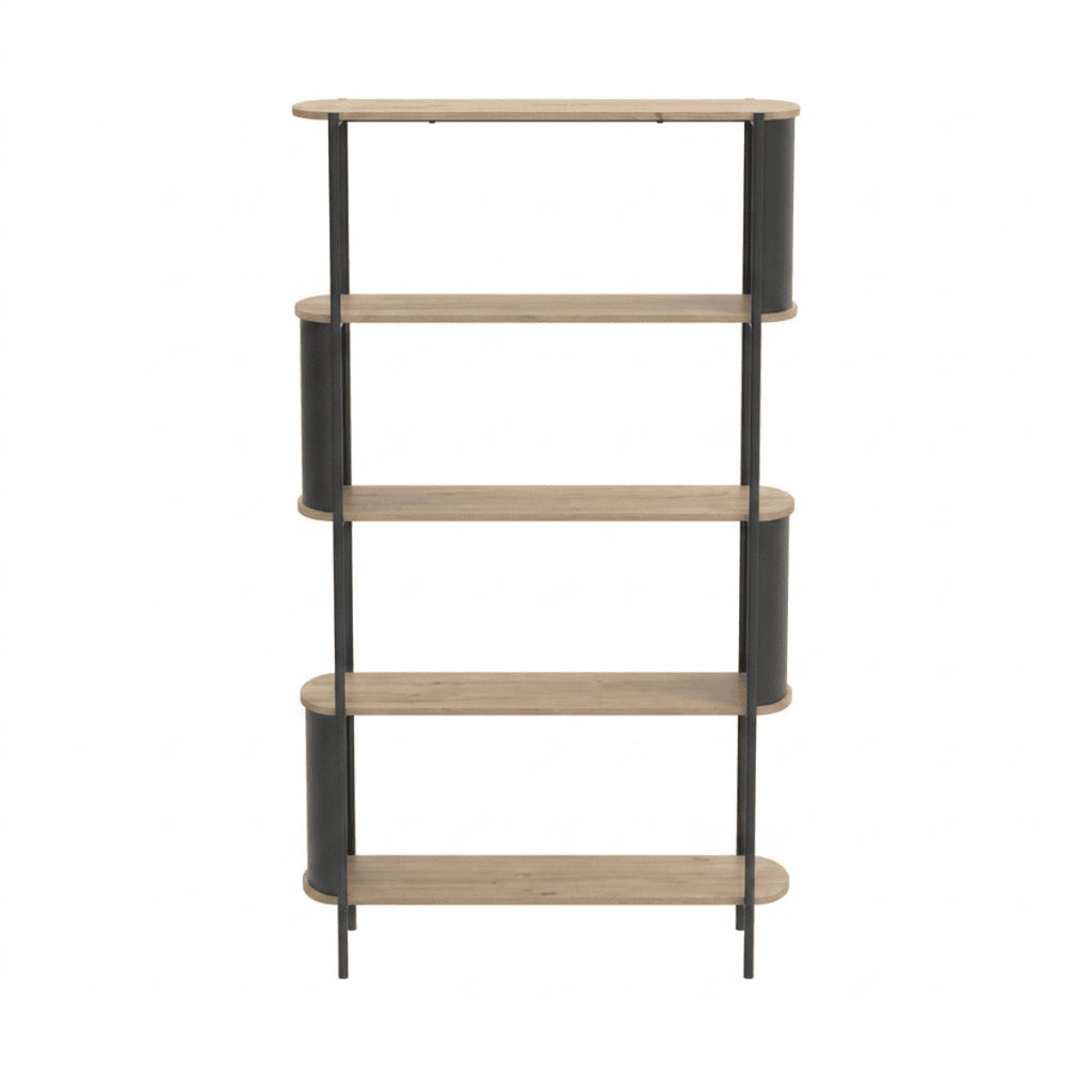 Eklo - Étagère Haute 5 Niveaux -  Bois & Metal - Noir
