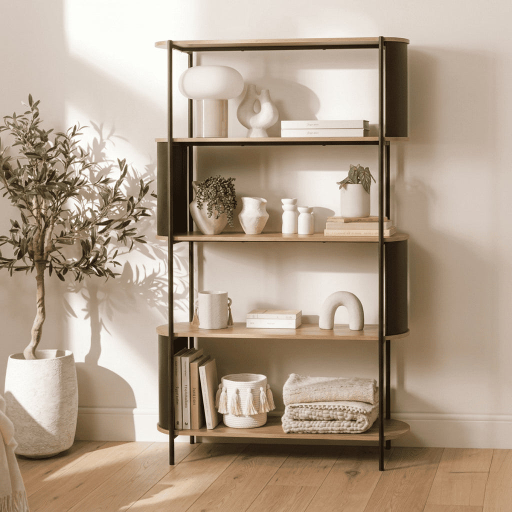 Eklo - Étagère Haute 5 Niveaux -  Bois & Metal - Noir