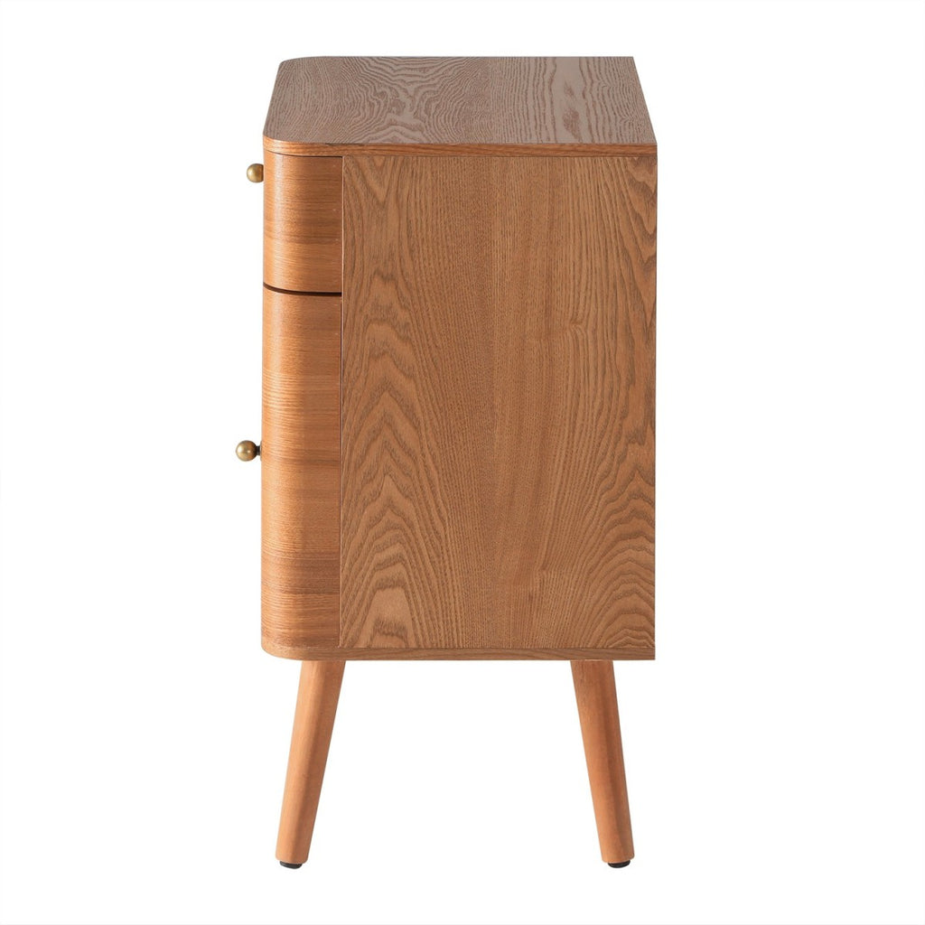 Karl - Mesita de noche 1 cajón/1 puerta con bordes redondeados - Madera oscura
