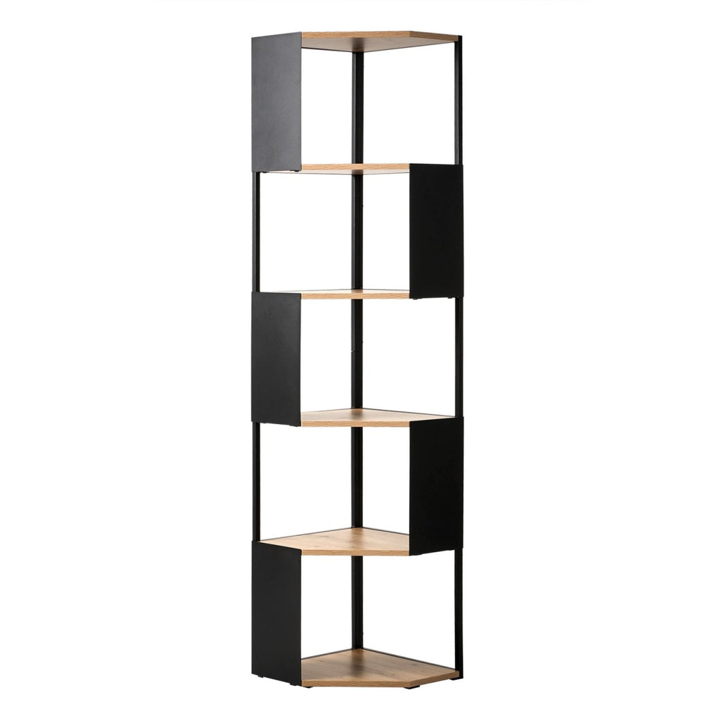 Eklo - Étagère D'Angle 5 Niveaux - Bois & Métal Noir