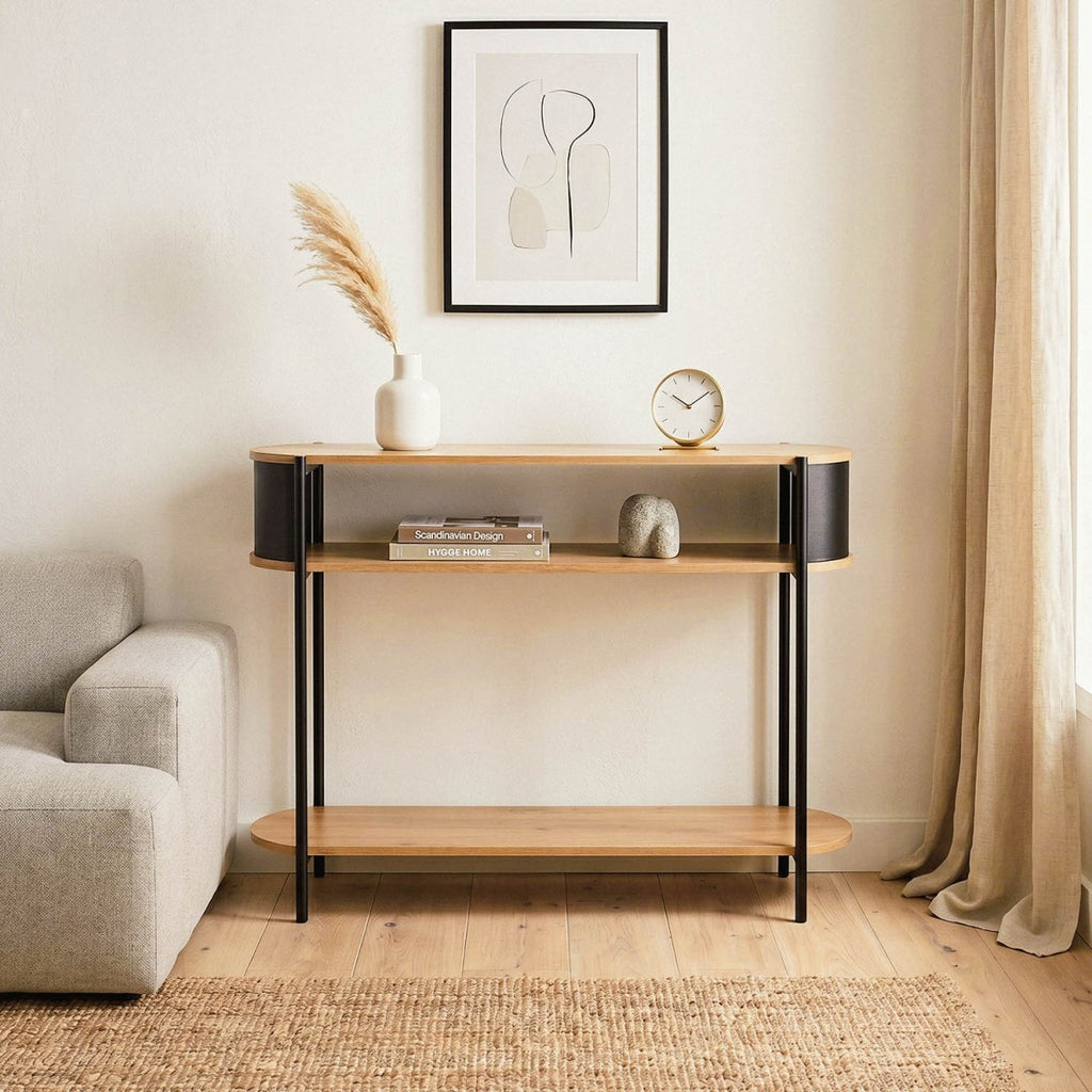 Eklo - Consola de 3 niveles - Madera y metal negro