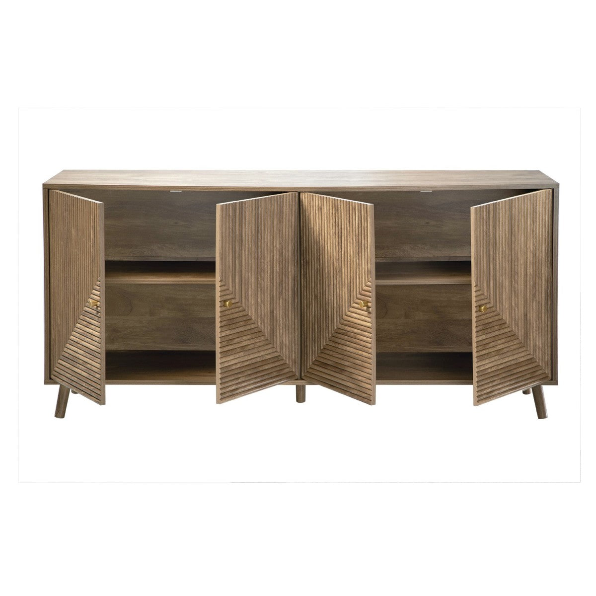 Eden Sideboard - 4-Door Sideboard with Slatted Fronts - Light Wood
