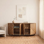 Eden Sideboard - 4-Door Sideboard with Slatted Fronts - Light Wood