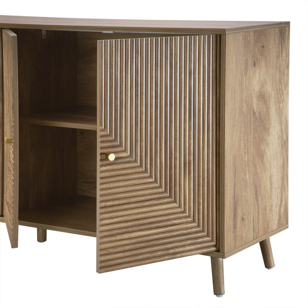 Eden Sideboard - 4-Door Sideboard with Slatted Fronts - Light Wood