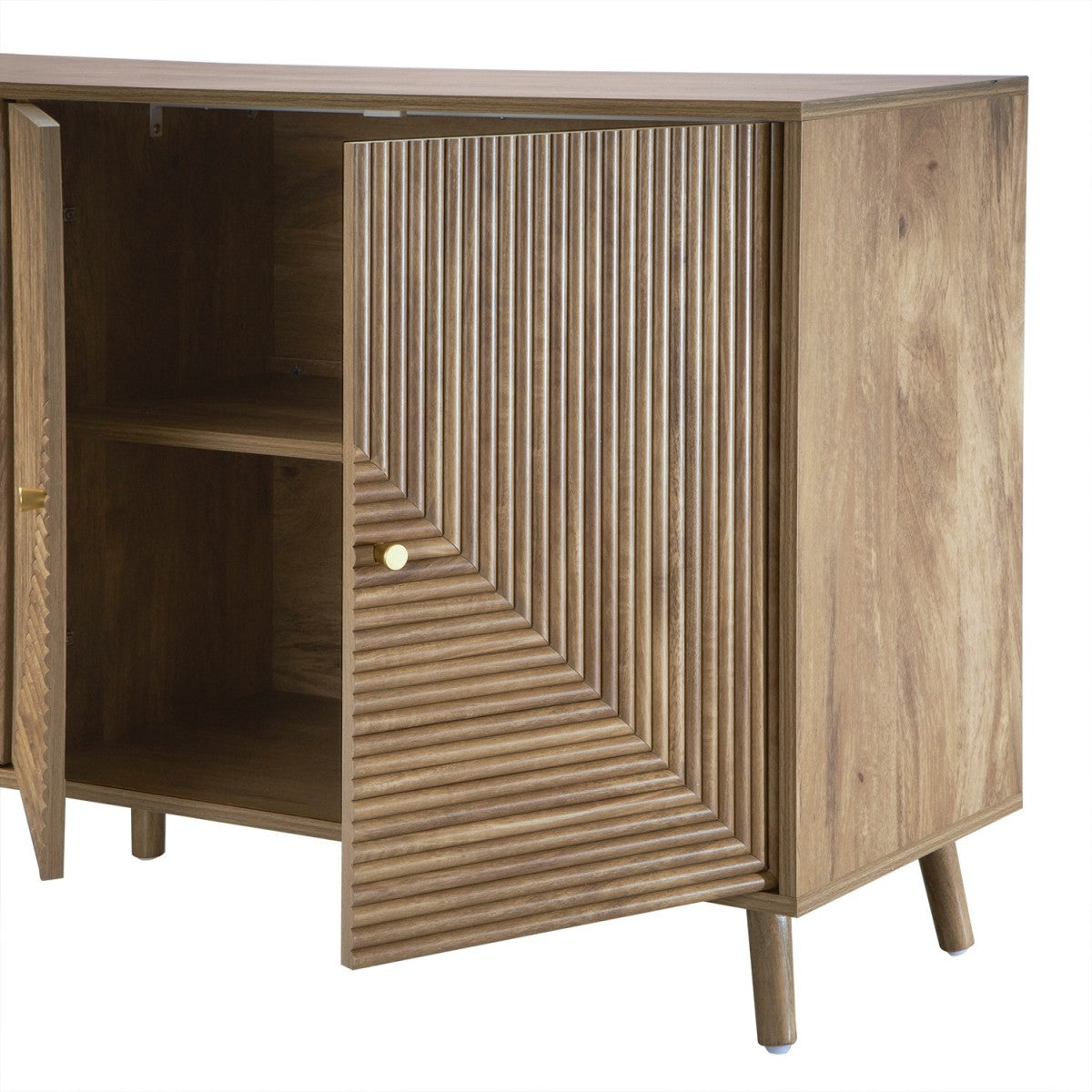 Eden Sideboard - 4-Door Sideboard with Slatted Fronts - Light Wood